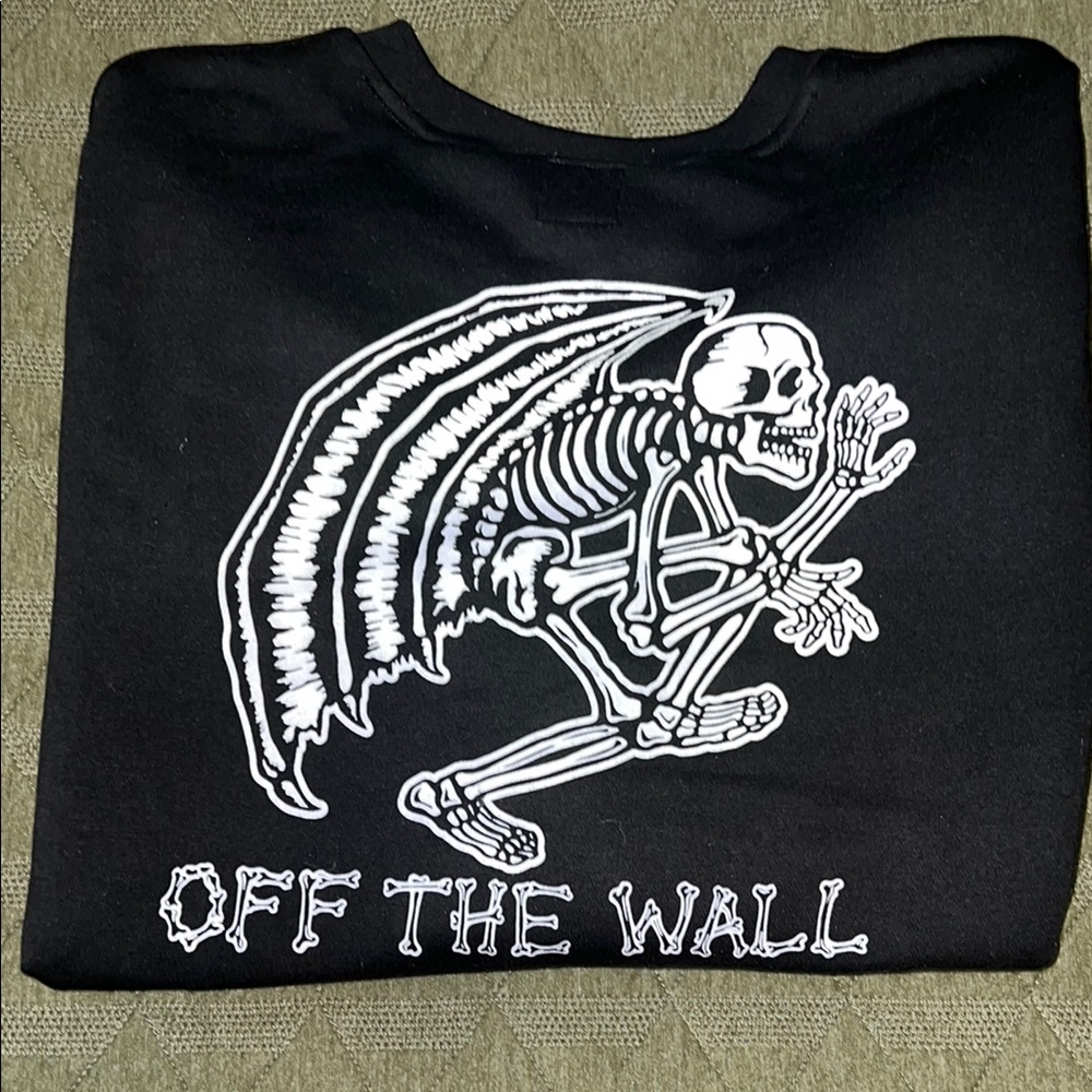 Vans Men’s Large Crewneck Black and White Skeleton